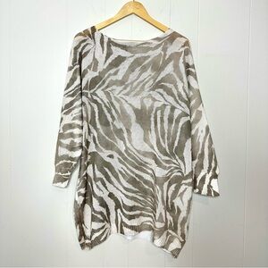 M Made in Italy Zebra Print Oversized Pullover Sweater XL Open Knit Animal Print